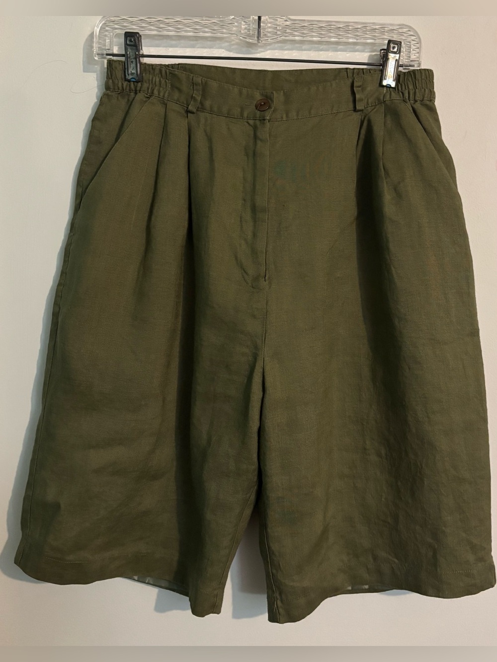 Vintage 90s Carry Back Womens Sz 10 Lined Elastic High Waist Linen Shorts Green